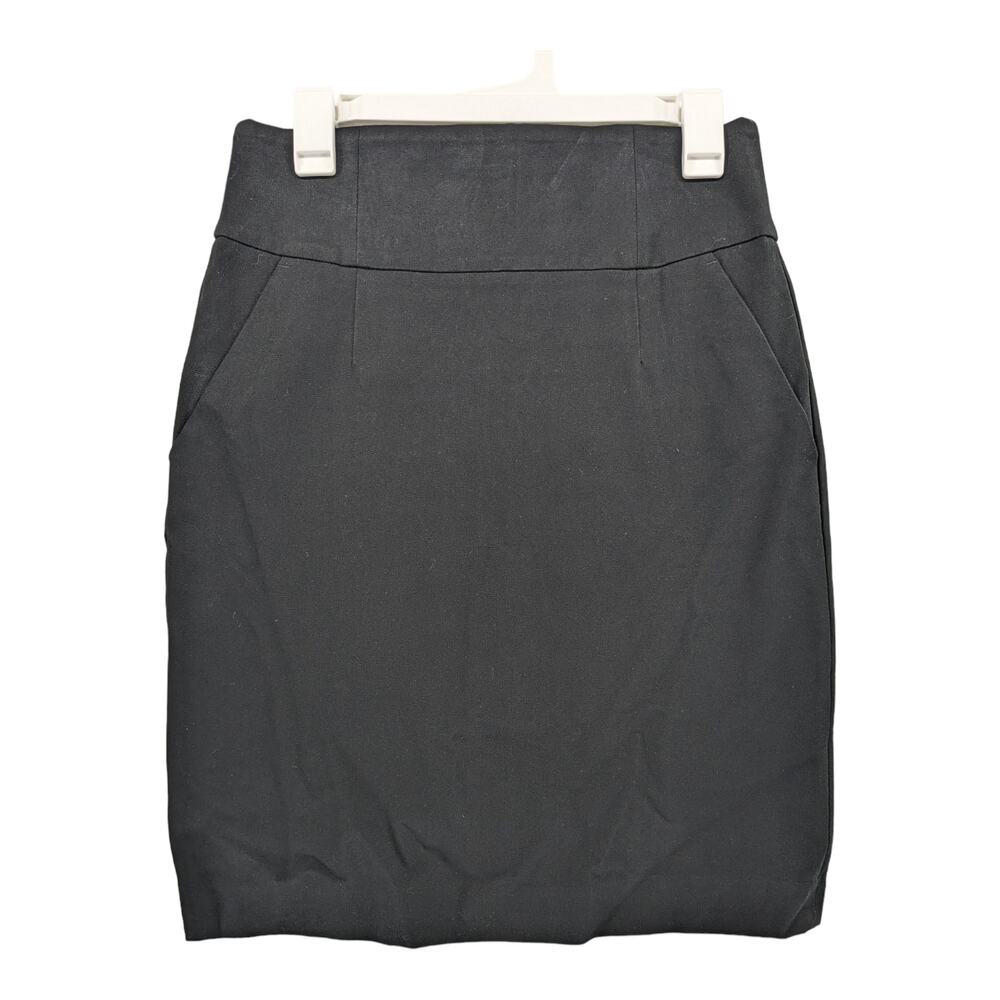 Banana Republic Straight Pencil Skirt 4 Black Stretch Work Back Zip Slit Pockets